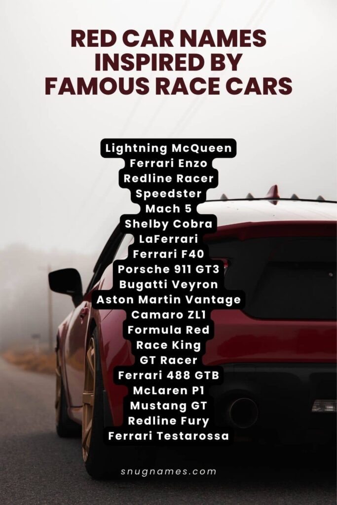 Red Car Names Inspired by Famous Race Cars