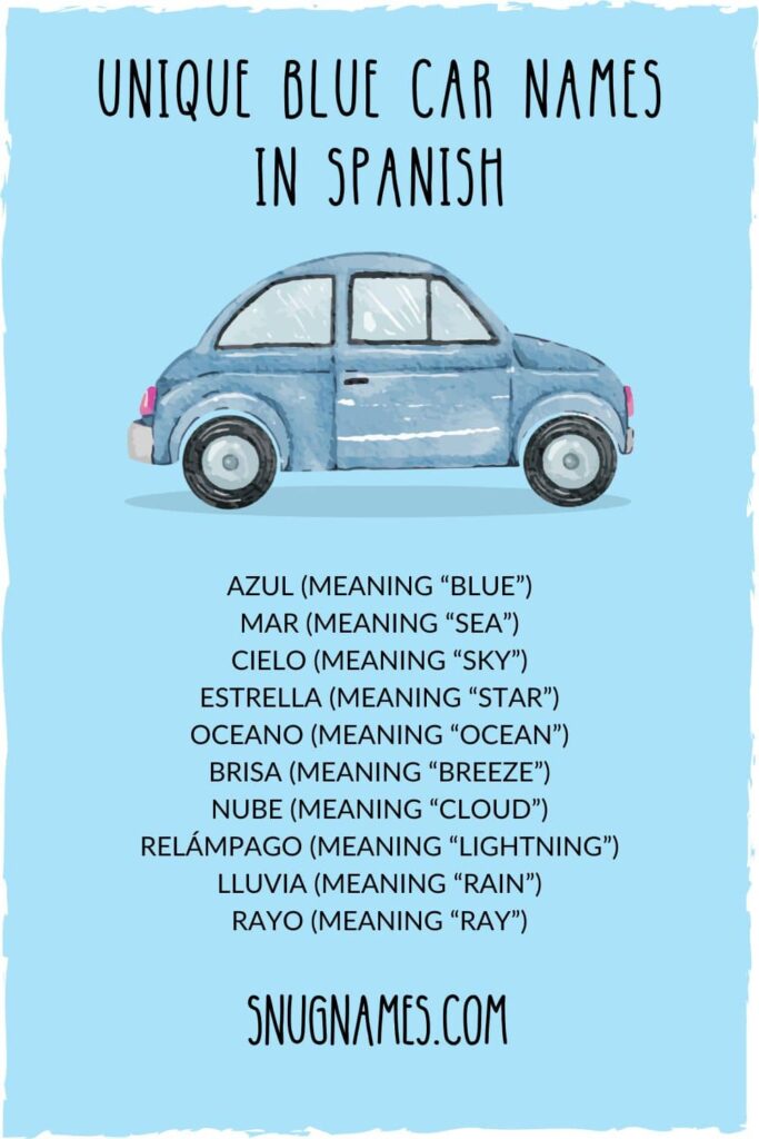 Unique Blue Car Names in Spanish