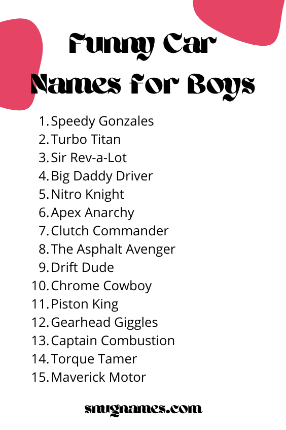 Funny Car Names for Boys