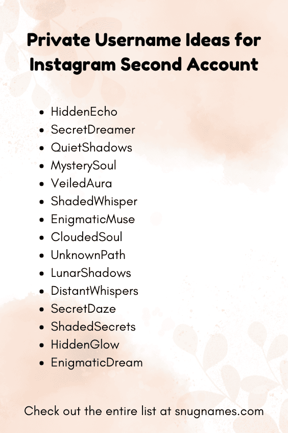 Private Username Ideas for Instagram Second Account