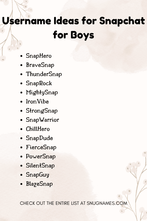 Username Ideas for Snapchat for Boys