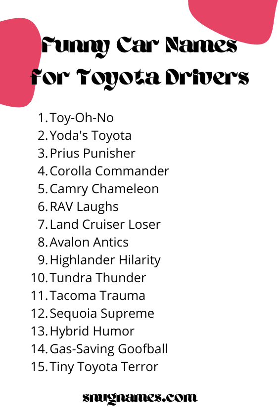 Funny Car Names for Toyota Drivers