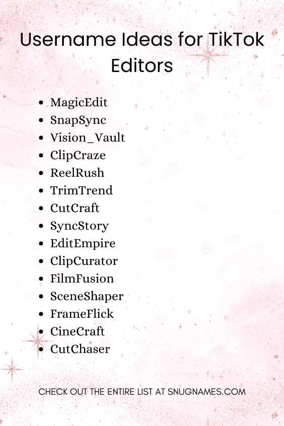 Username Ideas for TikTok Editors