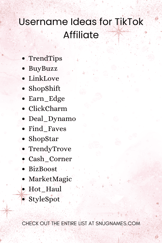 Username Ideas for TikTok Affiliate