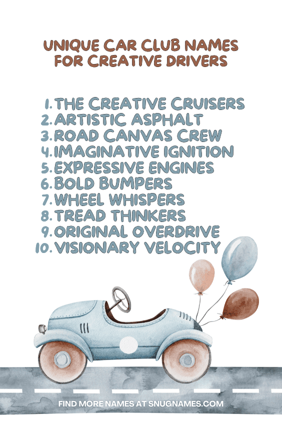 Unique Car Club Names for Creative Drivers