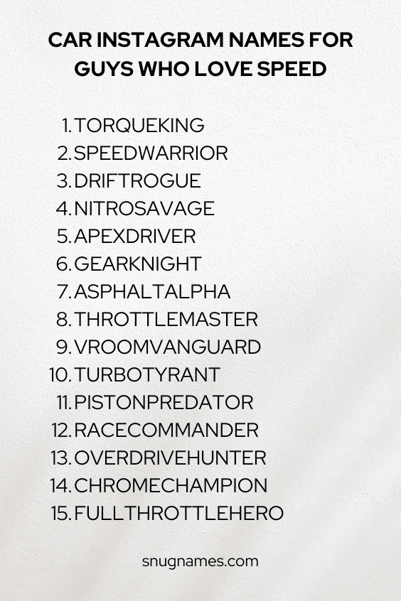 Car Instagram Names for Guys Who Love Speed