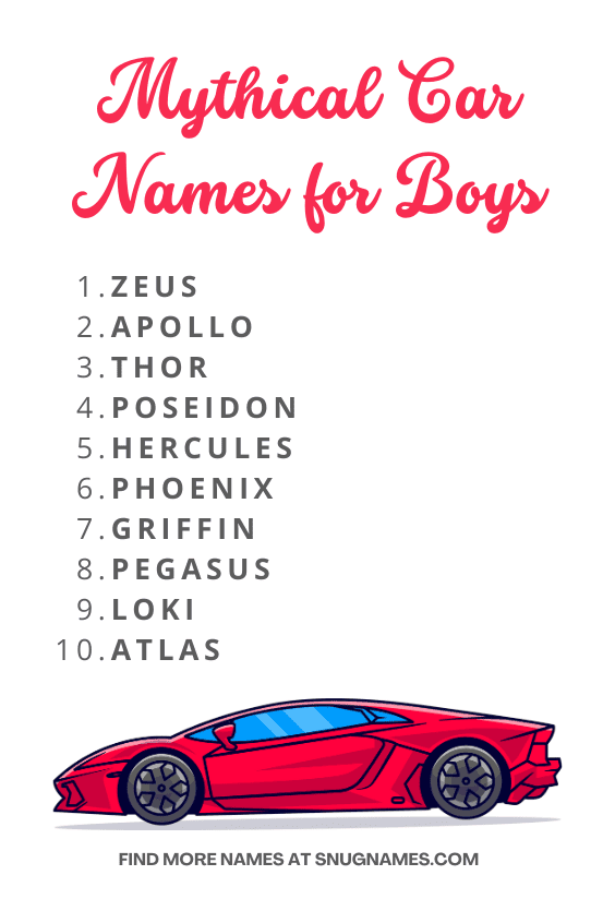 Mythical Car Names for Boys