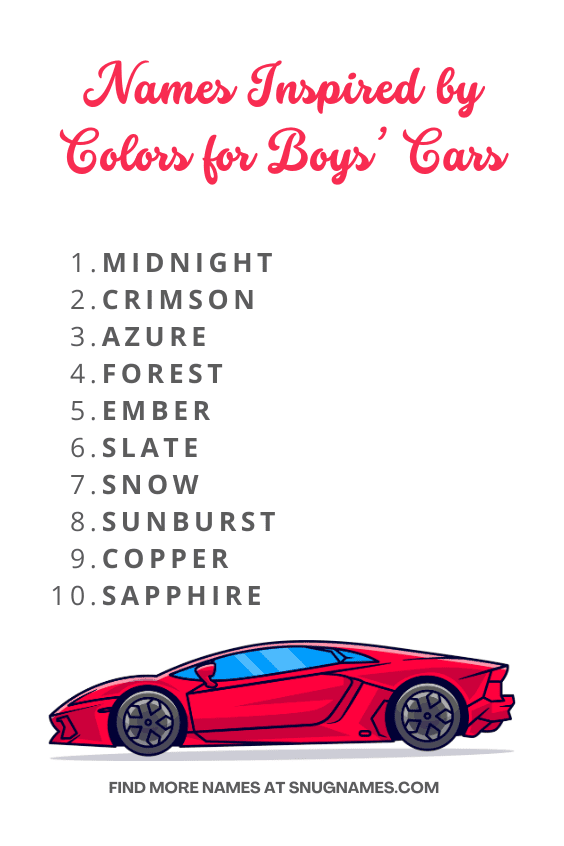 Names Inspired by Colors for Boys’ Cars