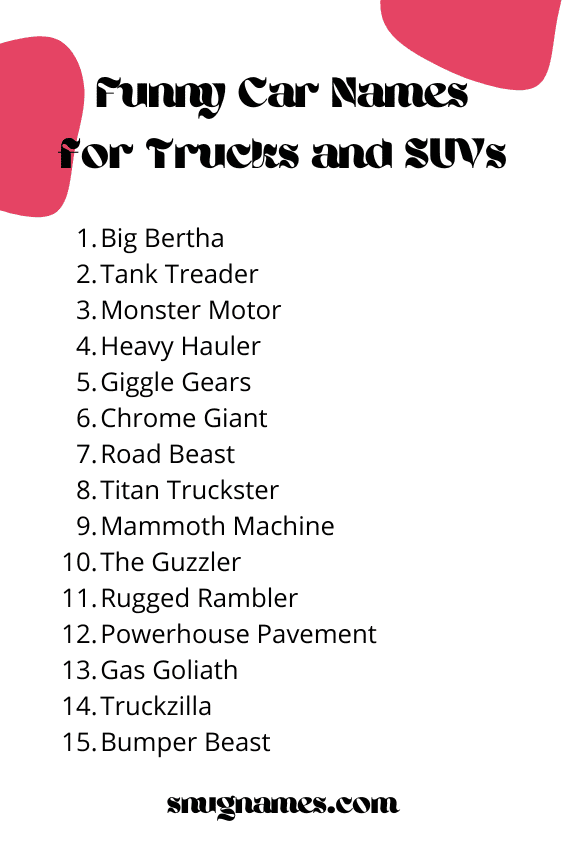 Funny Car Names for Trucks and SUVs