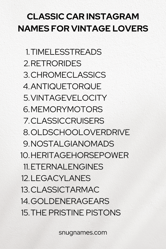 Classic Car Instagram Names for Vintage Lovers